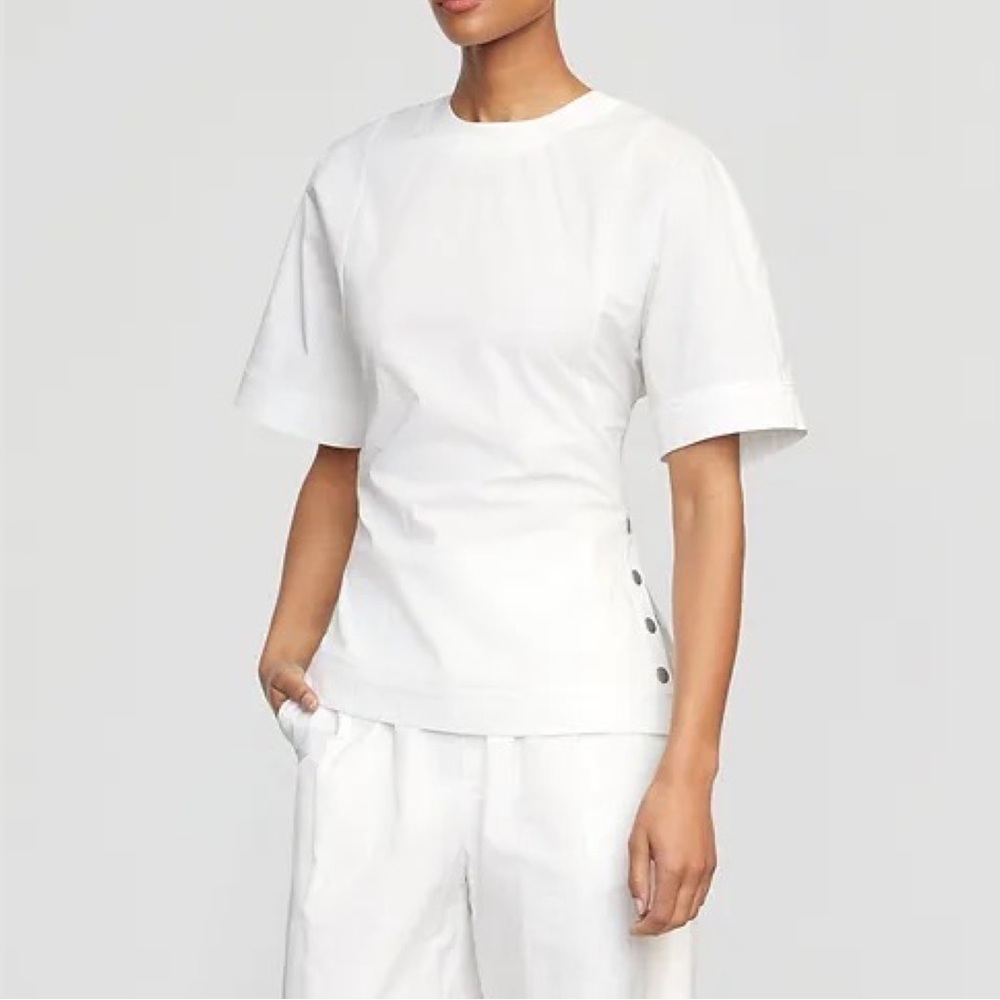 Modern Citizen “Chiyo” Side Button Short Sleeve Zip-Back Blouse Top White XS EUC - Picture 14 of 16